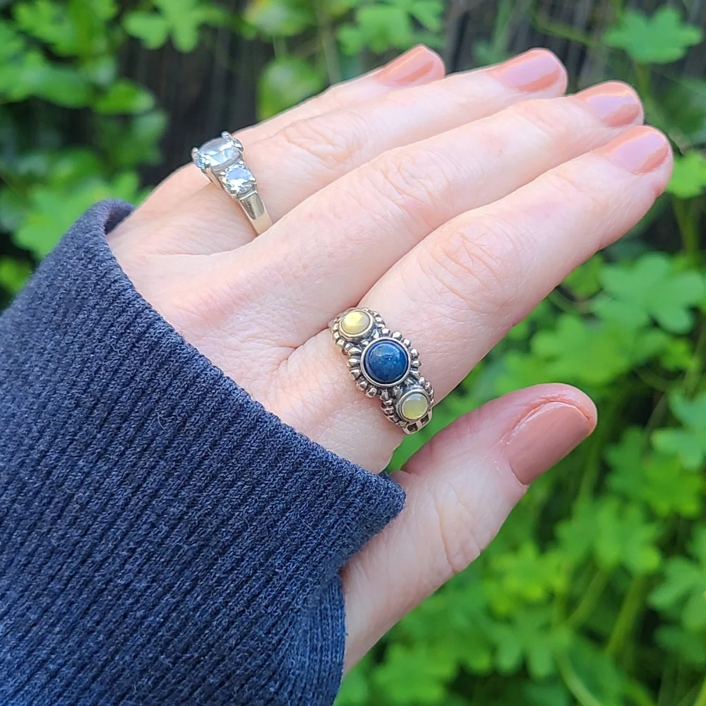 Vintage Sterling Silver Lapis Moonstone Ring, Size 9